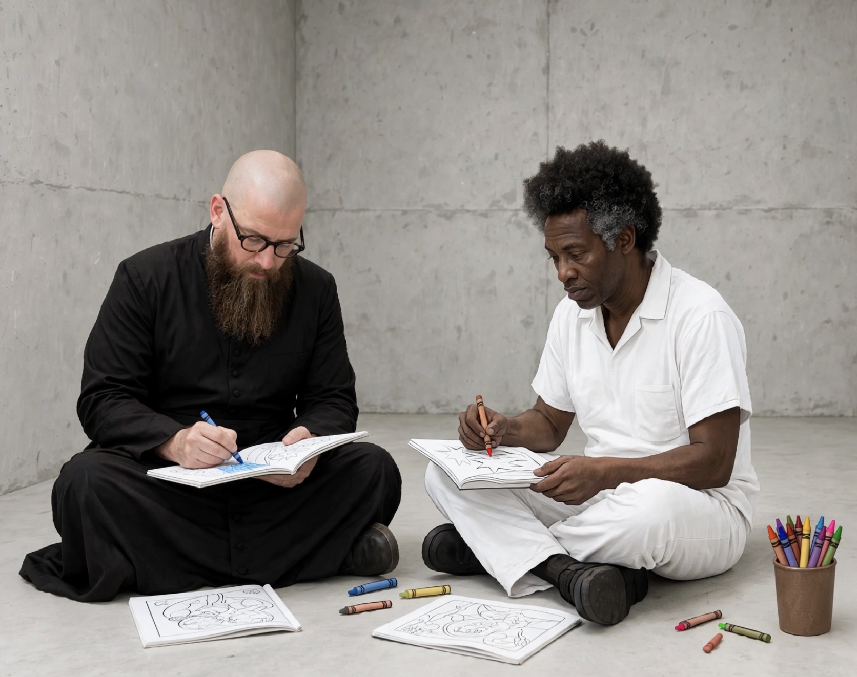 Jamaal Howard coloring beside a visitor